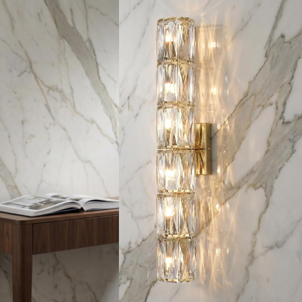 24-Inch Crystal Wall Sconce Gold Sconces Wall Lighting Mid-Century Modern 6-Light Luxury Brass Glass Wall Light