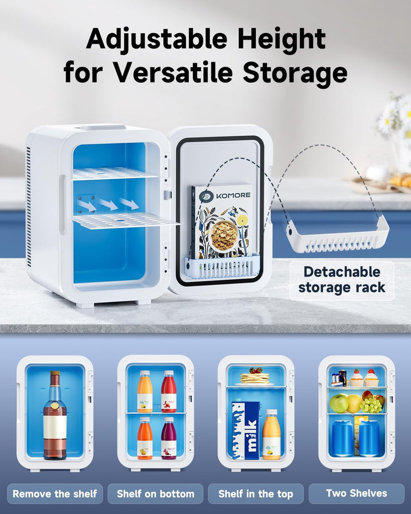 Small Mini Fridge, 18L Portable Tiny Fridge for Skincare, 120V/12V Makeup Refrigerator Mini, Thermoelectric Cooler &