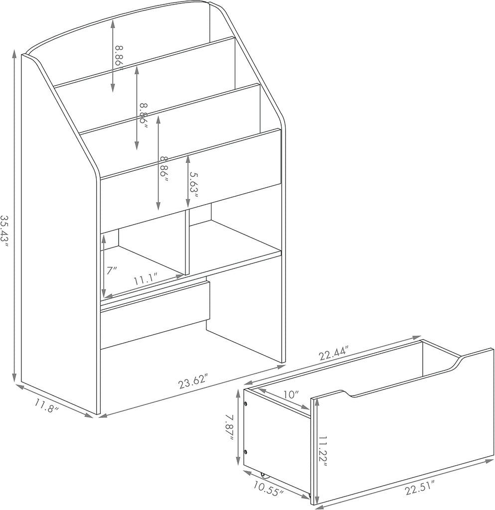 Kids Bookshelf with Movable Toy Box, Toddler Book Shelf and Toy Storage, Children Book Display Rack Toy Chest Combo