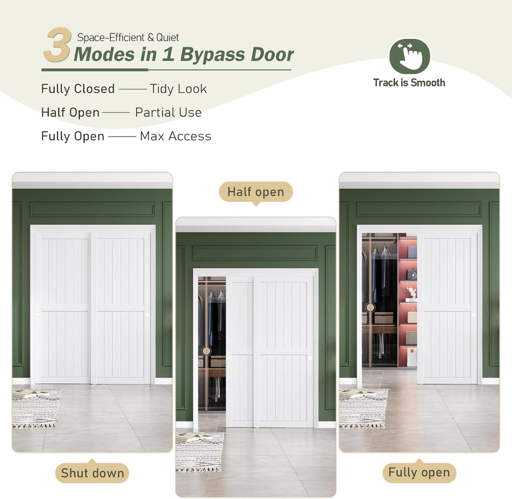 Sliding Closet Doors 64x80(Double 33inch),Bypass Barn Door with Hardware,for Bedroom,White,H Frame,A