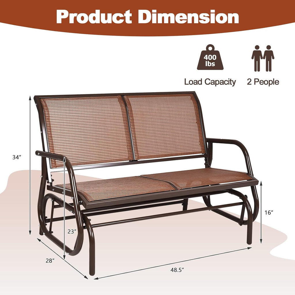2 Person Patio Glider, Outdoor Swing Bench, Glider Loveseat Chair with Heavy-Duty Steel Frame, Breathable Seat