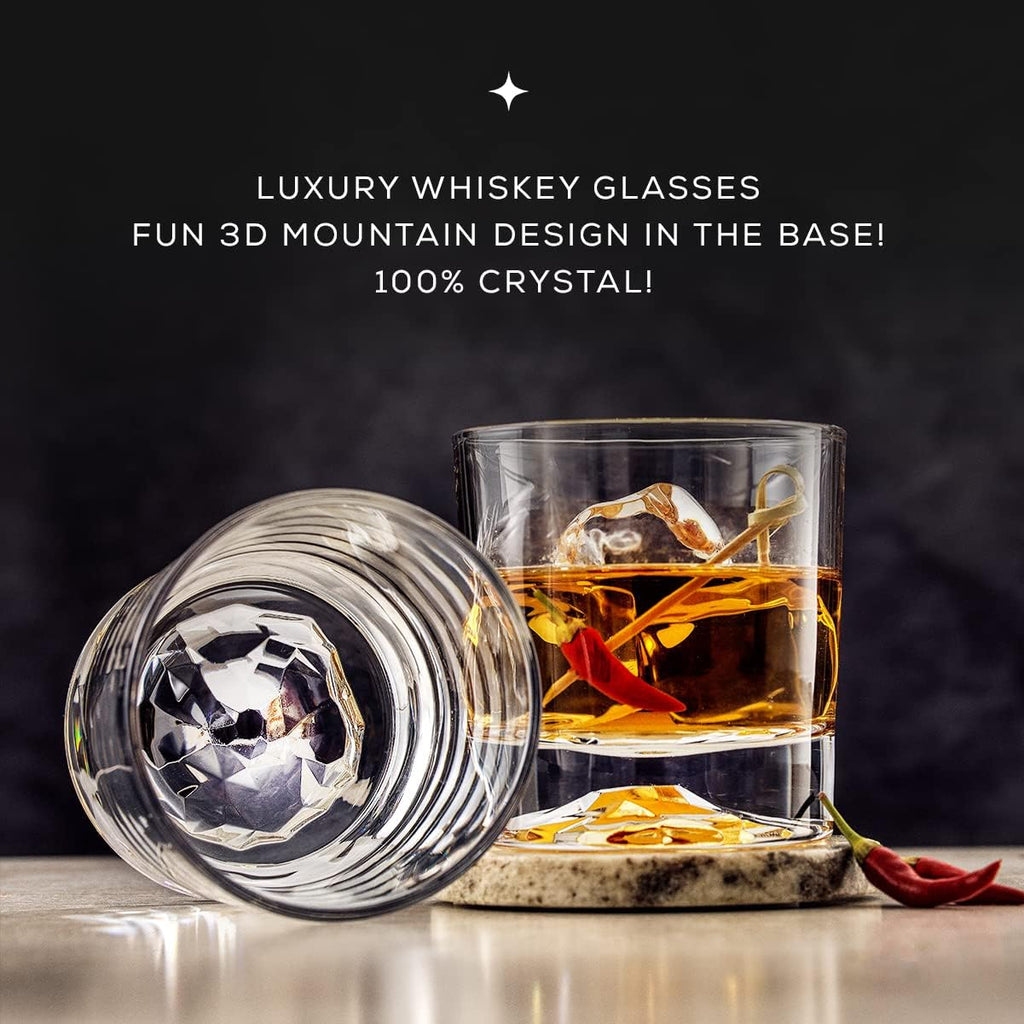 Everyday Whiskey Glasses - 10oz Old Fashioned Glasses, Set 4 Crystal Scotch Glasses, Rocks Glass, Bourbon Glasses