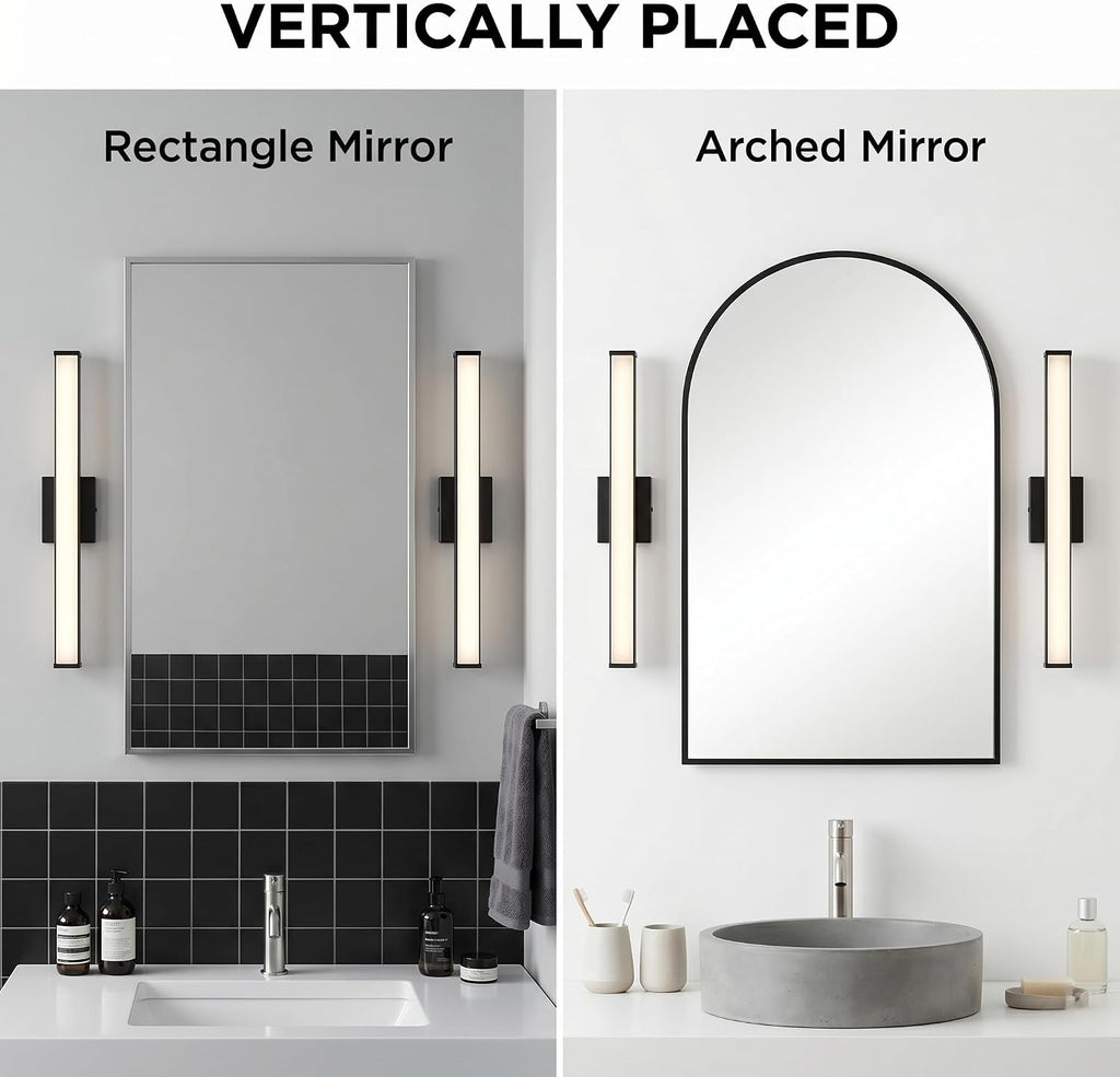 24" Modern LED Bathroom Light Fixtures, Matte Black 3CCT Dimmable Bathroom Vanity Light Over Mirror, Bathroom Vanity
