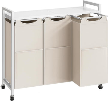 Laundry Sorter 3 Section, Laundry Hamper with Wheels, 3 × 11.5 Gal (43.4L), Rolling Laundry Basket, Pull-Out and