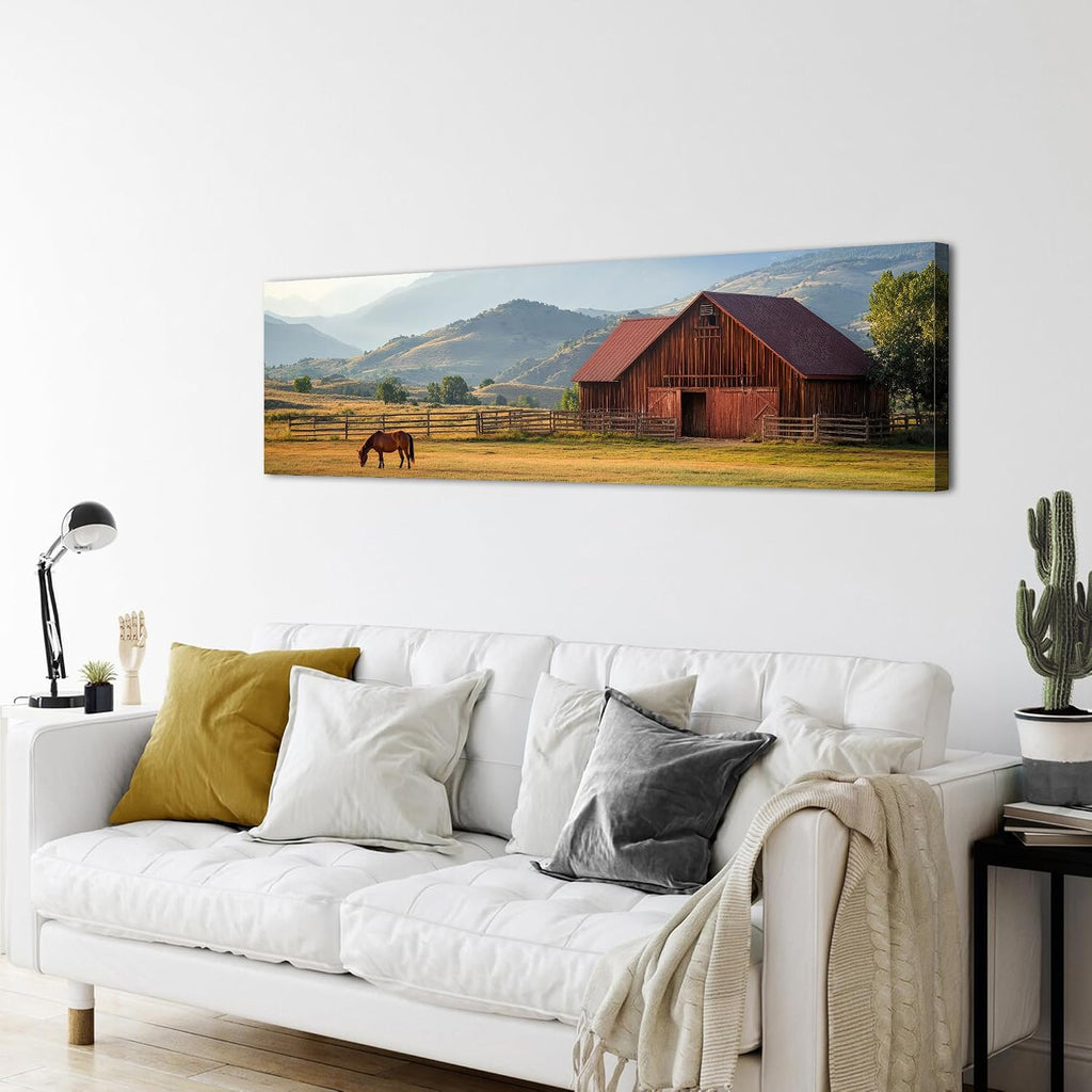 Country Farm Wall Art Rustic Red Barn Horse Picture Wall Decor Farmhouse Animal Canvas Prints Kitchen Retro Forest