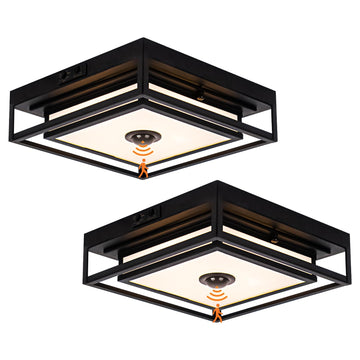 LED Motion Sensor Outdoor Ceiling Light Square Flush Mount Lighting 2 Pack