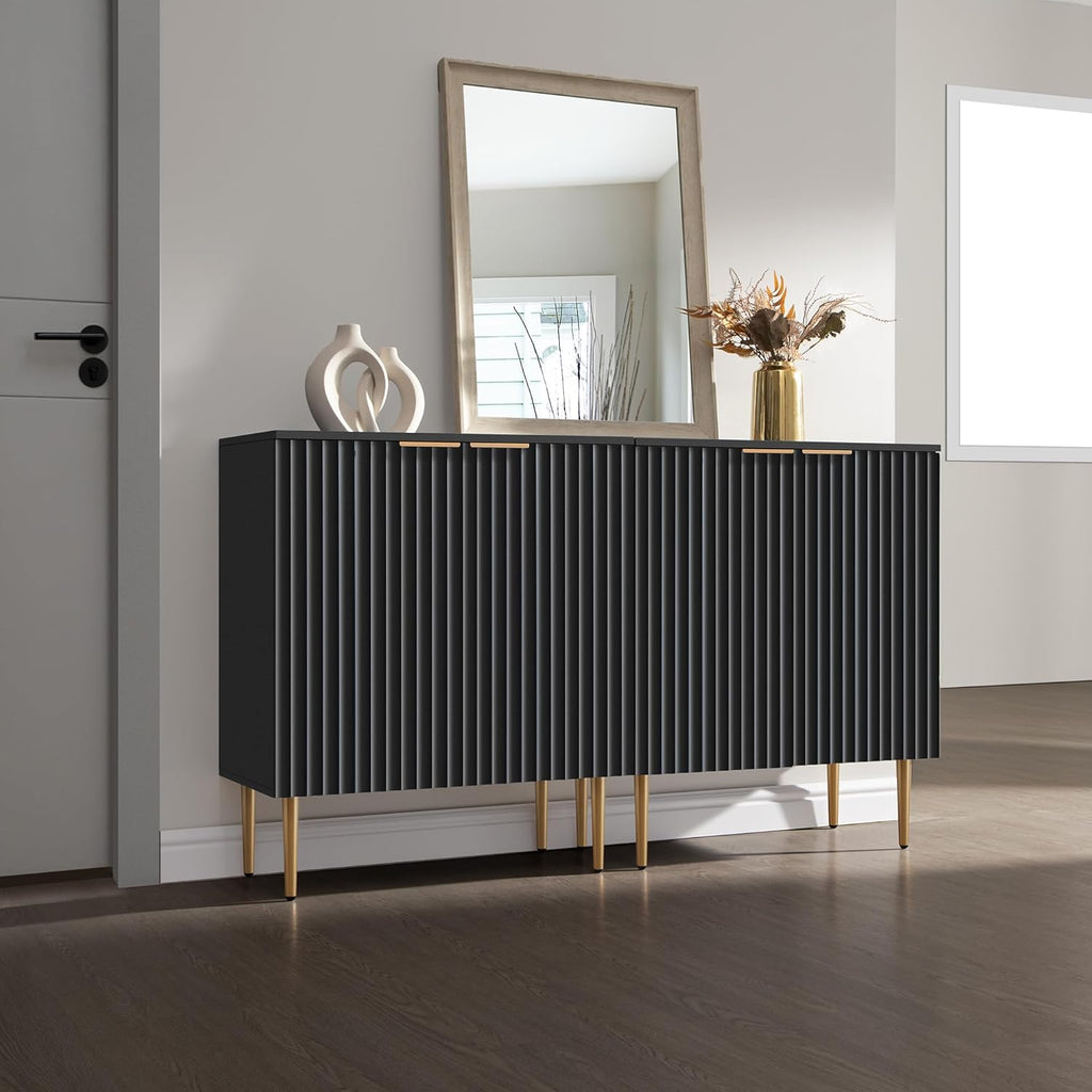 57" Modern Sideboard Buffet Cabinet - Elegant Storage Credenza with 4 Doors & Adjustable Shelf