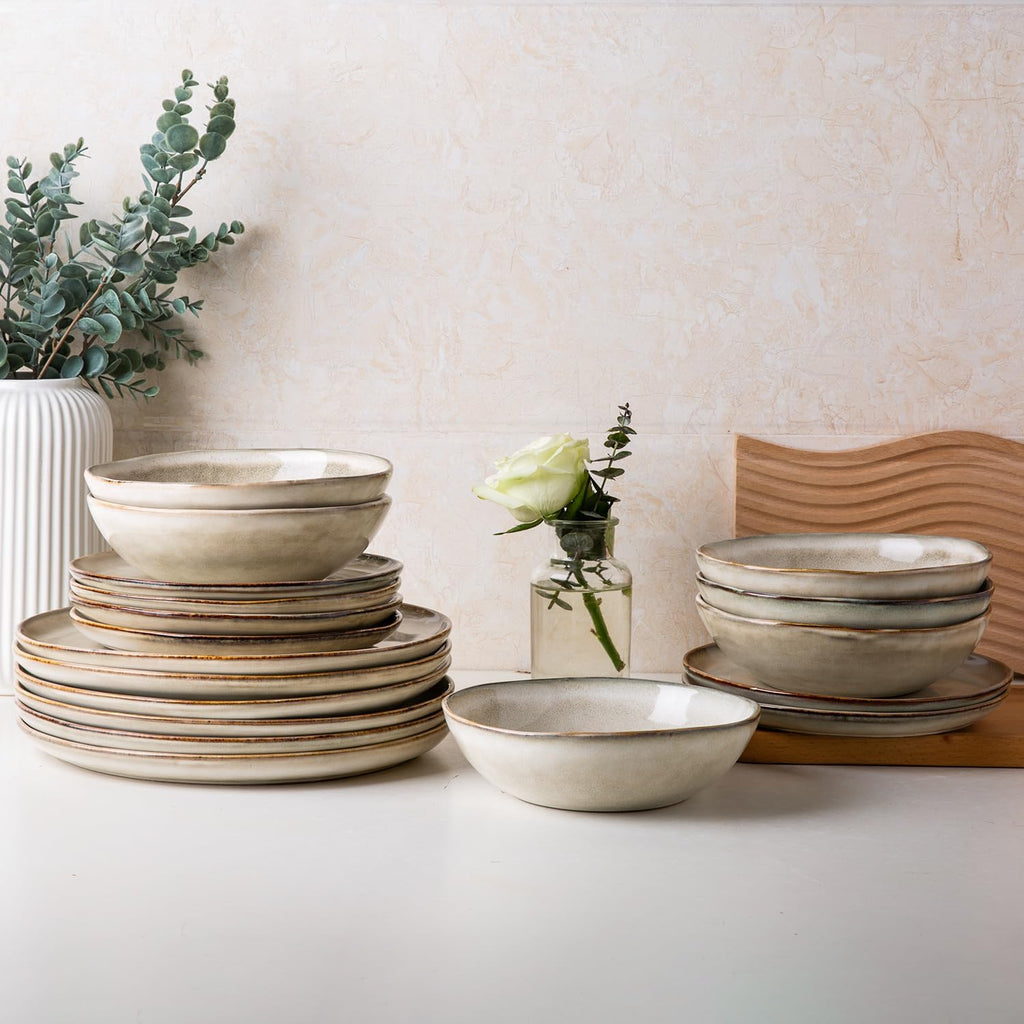 Ceramic Dinnerware Sets,Handmade Reactive Glaze Stoneware Plates and Bowls Sets,Highly Scratch Resistant | Dishwasher