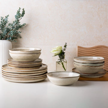 Ceramic Dinnerware Sets,Handmade Reactive Glaze Stoneware Plates and Bowls Sets,Highly Scratch Resistant | Dishwasher