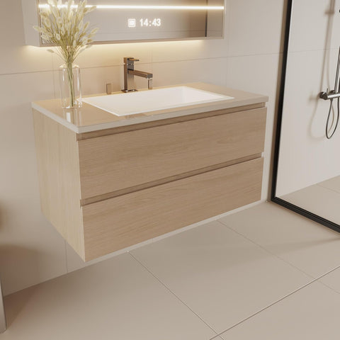 24 Inch Wall Mounted Bathroom Vanity Modern Floating Cabinet with Soft Close Drawers Laminate Doors Plywood Construction Cosmo Sand / Handler -- 24-inch-wall-mounted-bathroom-vanity-modern-floating-soft-close-drawers-cosmo-sand