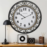 24 Inch Vintage Iron Metal Frame Wall Clock Silent, Battery Operated, Elegant Retro Decor