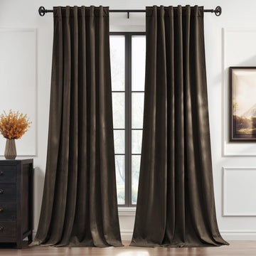 Brown Velvet Curtains 84 Inch Long 2 Panels Blackout Window Drapes