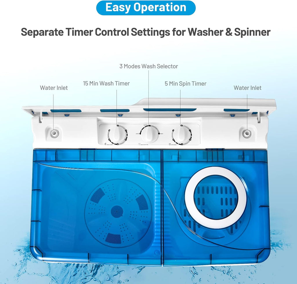 Washing Machine Semi-automatic, Twin Tub Washer with Spin Dryer, 26lbs Capacity, Built-in Drain Pump, Portable Laundry