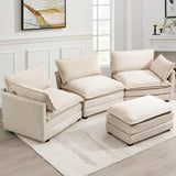 Oversized Modular Sectional Sofa with Movable Ottoman, 112 Inch 4 Seat Modern Corduroy Sofa Set