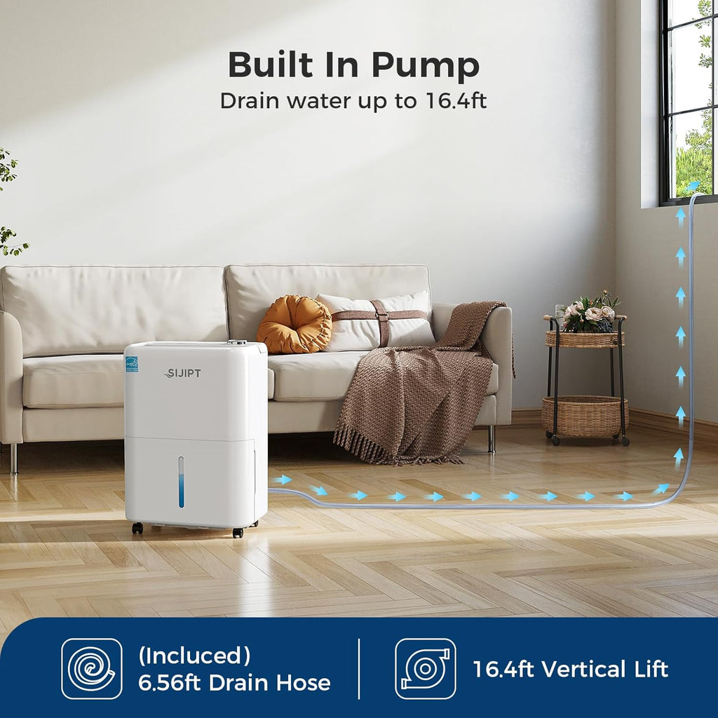 80 Pints Dehumidifier with Pump, Energy Star Dehumidifier for Basement Home and Large Room with 6.56 inch Drain Hose