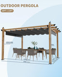 10x13 Ft Outdoor Pergola with Retractable Canopy Upgraded Wood Grain Patio Pergola for Modern Backyard Deck
