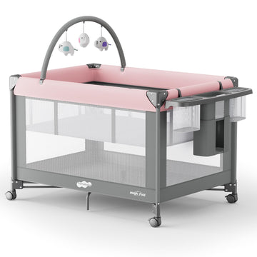Play Yard - Travel Crib with Mattress, Easy Setup Small Portable Playpen for Babies, Lightweight Foldable Baby