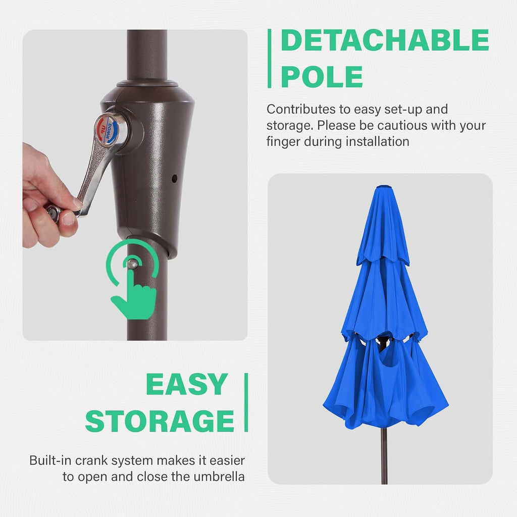 9FT 3 Tier Patio Umbrella Outdoor Market Umbrella Table Umbrellas with 8 Ribs 1.5 Pole Push Button Tilt and Crank UV - R