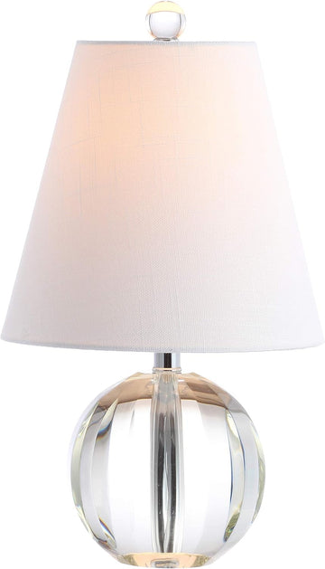 16" Clear Crystal Ball LED Table Lamp, White Modern Bedside Lamp, with White Linen Empire Shade