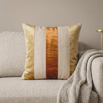 Decorative Gold Pack of 2, 26x26 inch (65x65 cm) Euro Size Shams, Velvet & Linen Patchwork Euro Shams for Sofa