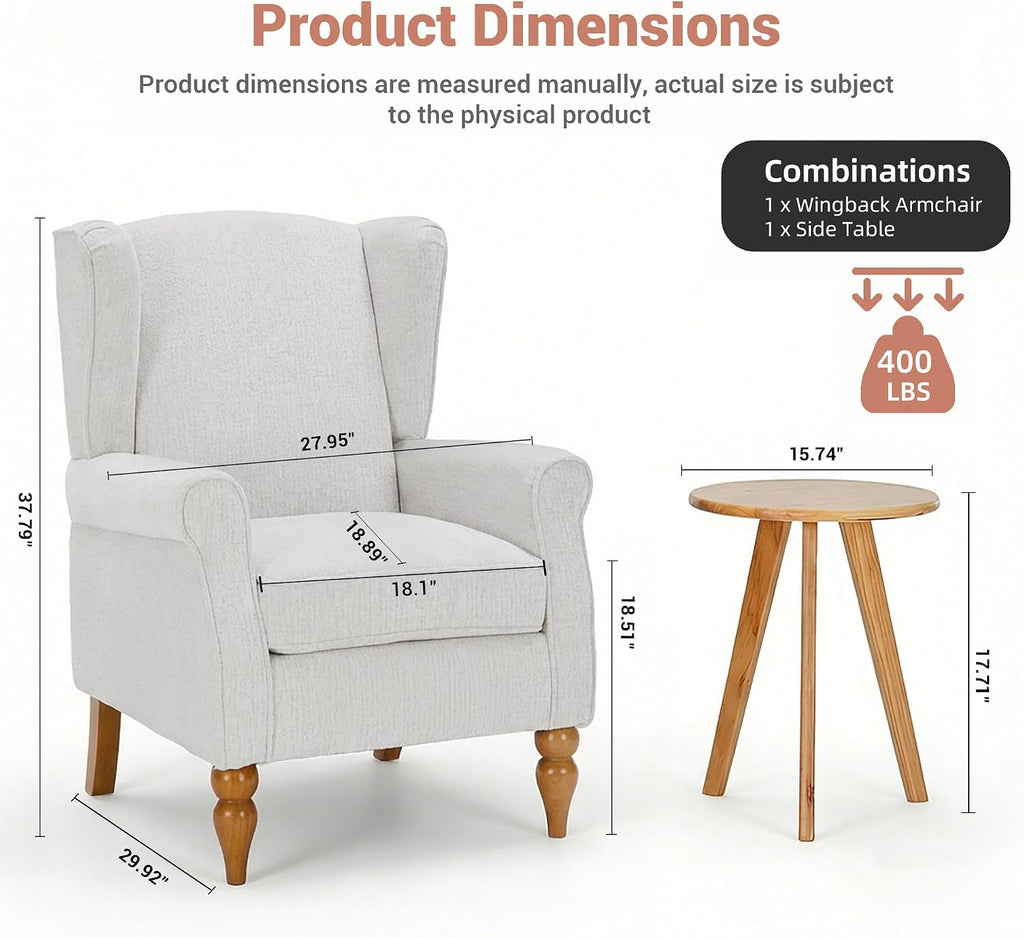 High Back Wingback Accent Chair, Modern Upholstered Armchair Comfy Reading Chair with Solid Wood Legs Bedroom