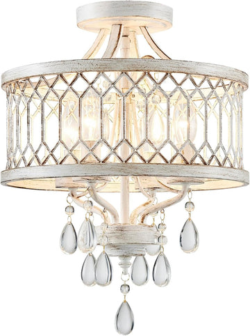 Crystal Ceiling Light Fixture, Modern Semi Flush Mount Ceiling Light, Farmhouse Crystal Chandeliers Light Fixture