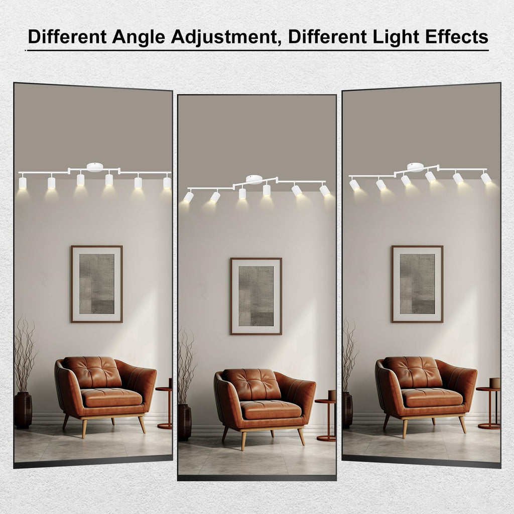 6 Light Track Lighting Fixtures Ceiling, Matte White Kichen Track Lighting Fixtures with Rotatable Light Heads