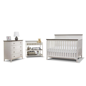 Farmhouse 3-Piece Nursery Set with 4-in-1 Convertible Crib, 4-Drawer Dresser, and Changing Table with Shelves, Baby