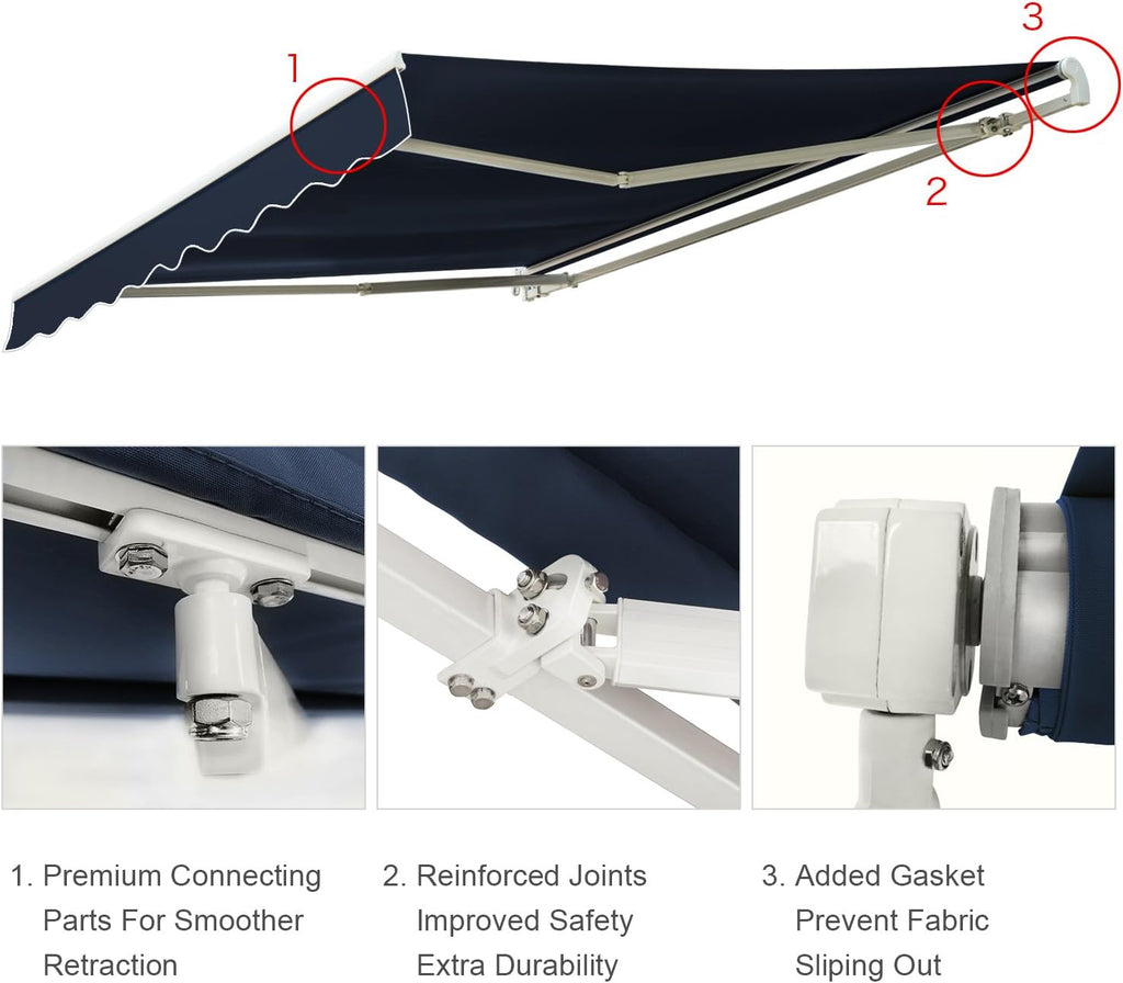 12'x8' Patio Awning Retractable Fully Assembled, Manual Commercial Grade Awnings - Quality 100% 280G Ployester Window