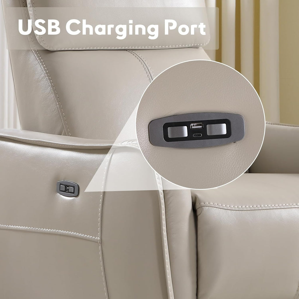 Power Swivel Rocker Recliner Chair with USB Port, Wide Seat, Head & Lumbar Support, Upholstered Glider Chair, Silver