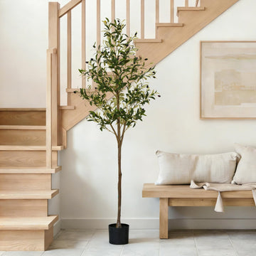 Artificial Olive Tree, 6FT Faux Olive Trees with Lifelike Olive Branches and Fruits, Fake Floor Plants with Pot for