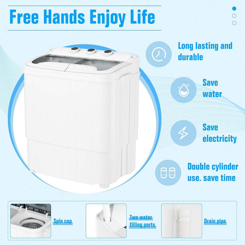 Portable Washing Machine, 17.6 Lbs Compact Mini Washer and Dryer Combo,Twin Tub Laundry Washer with Spin Cycle
