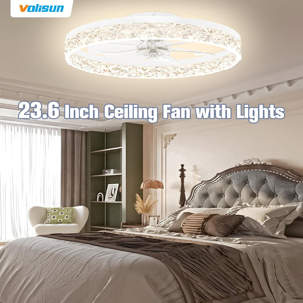 Fandelier Ceiling Fans with Light, 23.6in Low Profile Ceiling Fan with Light and Remote