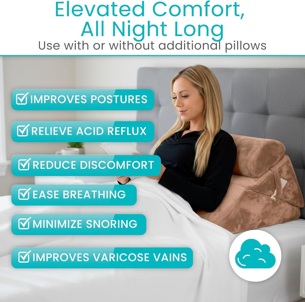 Bed Wedge Pillow for Sleeping - 12n1 For After Surgery, Sleep Apnea, Acid Reflux Relief - Headboard, Sit Up Triangle
