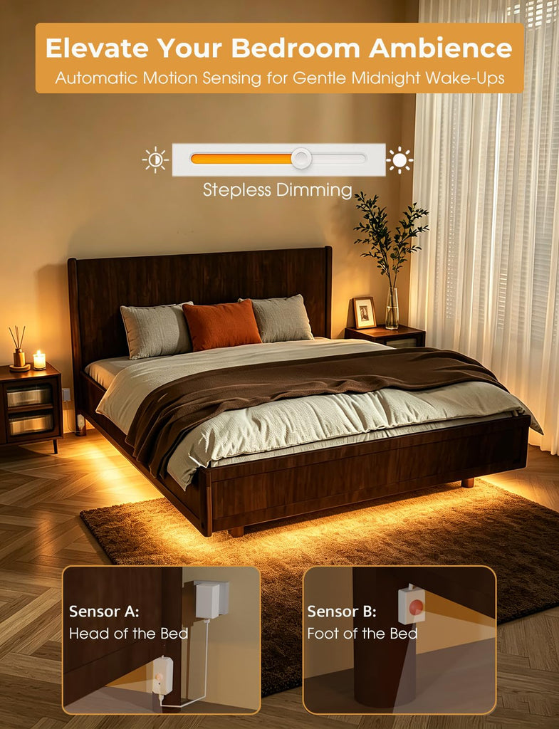 Smart Plug-in Dual Motion Sensor COB LED Strip Light for Under Bed, Under Cabinet, Hallway, Closet, 19.6ft APP