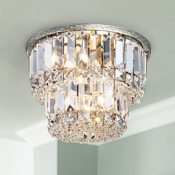 K9 Crystal Chandelier with 3 Lights and 2-Tier,Modern Flush Mount Ceiling Light Fixtures Modern Chandelier for Bedroom,Dining Room,Livingroom,H9 x D10