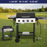 4-Burner Propane Gas Grill, 40,000 BTU BBQ Grill with Cast Iron Grates, 302 Sq. In. Cooking Area and Foldable Side Tables