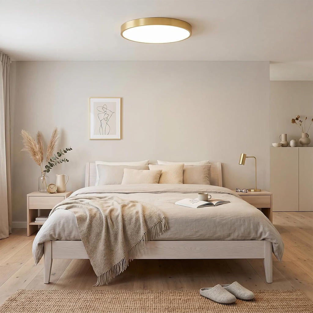 2 Pack 12 Inch Brushed Gold Metal Flush Mount LED Ceiling Light,3000K-5000K 20W Thin Round Ceiling Lamp,Modern Low