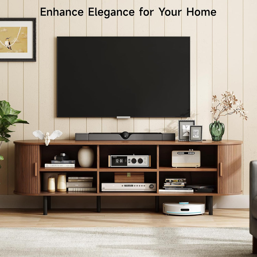 70.8" TV Stand with Power Outlet for TVs up to 75 Inch, Entertainment Center with Storage and Adjustable Shelves