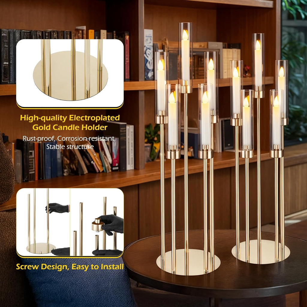 Gold Candelabra 4 Set 34.6'' Tall Candelabras Centerpieces for Tables, 5 Arm Candle Holders Centerpiece with Acrylic