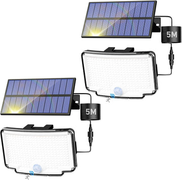 Solar Lights Outdoor Waterproof, [318 LED/3 Modes] Solar Motion Security Light, Flood Lights with 16.4 FT Cable for