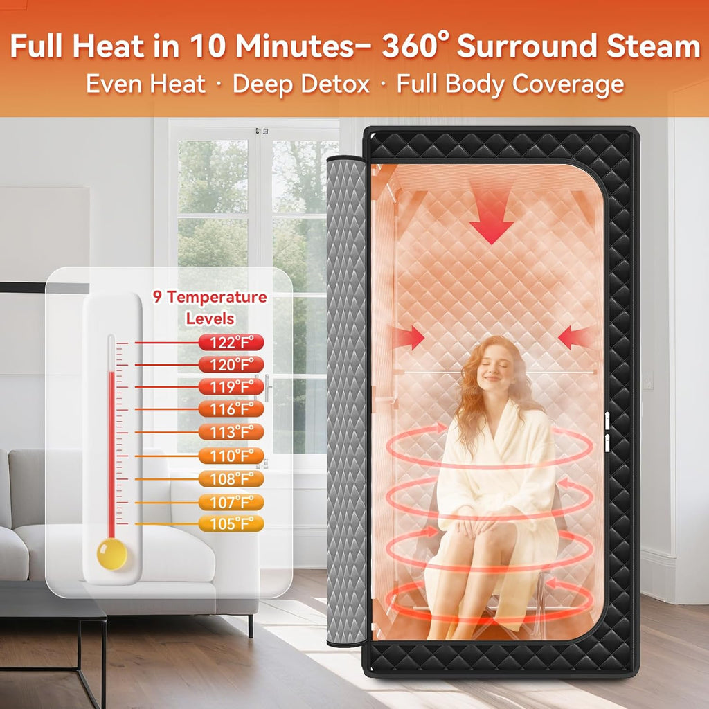 Upgraded Portable Sauna for Home, Large Size Personal Sauna Box with 3L 1300W Steamer, Big Folding Chair