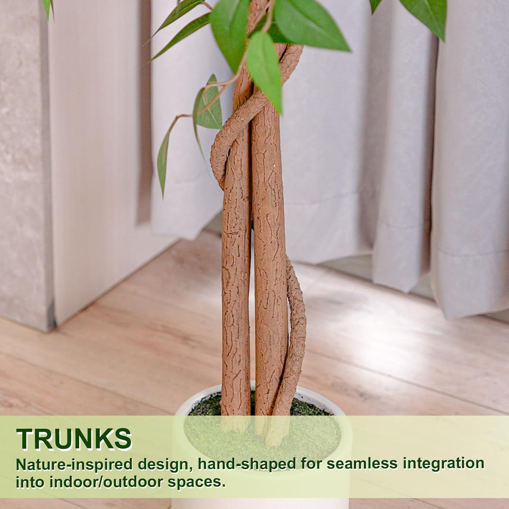 6FT Artificial Ficus Tree with White Planter, Realistic Faux Silk Indoor Outdoor Plant Living Room, Porch, Garden