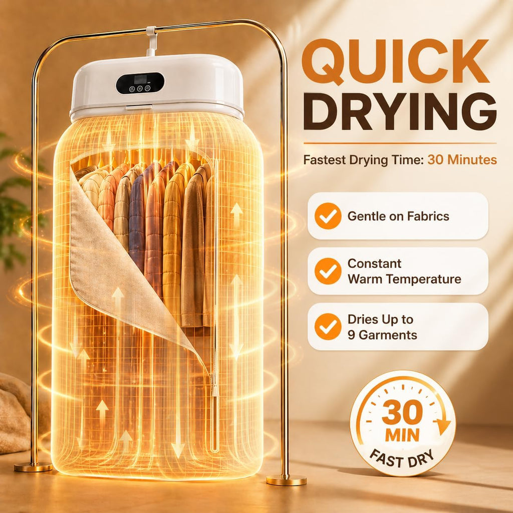 Portable Clothes Dryer, 700W Fast Drying with Wrinkle-Reducing Gentle Heat, No Assembly Required, Quiet Compact Dryer