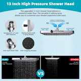Rain Shower Head, 13'' High Pressure Rainfall Square 5 Spray Mode Showerhead with 16" Shower Head Extension Arm