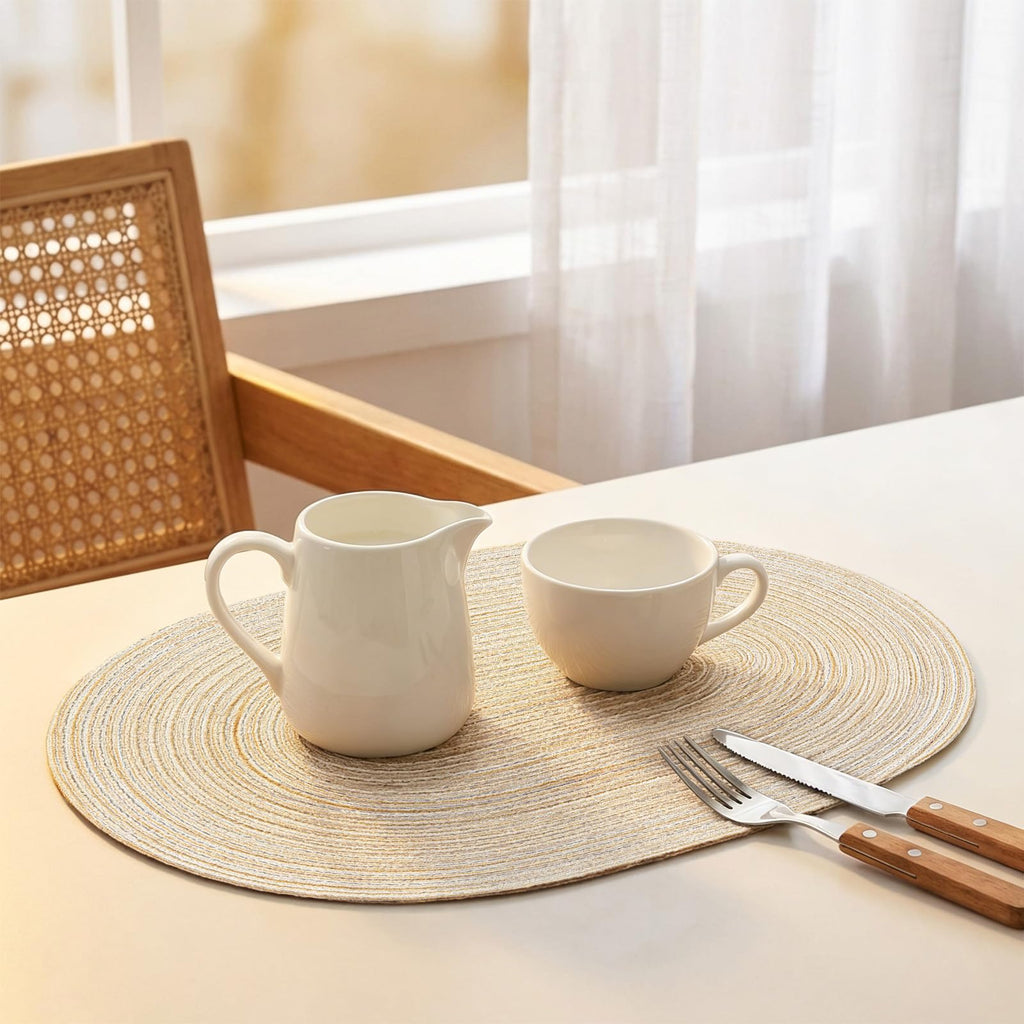 Placemats Set of 8, Woven Oval Braided Dining Table Mats(Beige)