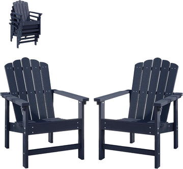 Stackable Adirondack Chairs Set of 2,HDPE,Blue | Durable, All-Weather Patio Seating with Wood Texture, Low