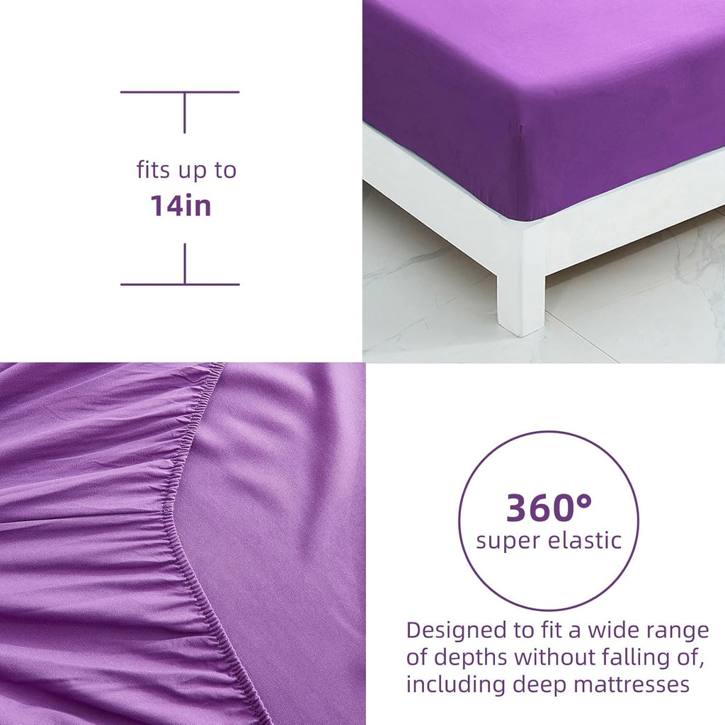 Purple Comforter Set, Reversible Purple Rose 7 Pieces Bed in a Bag