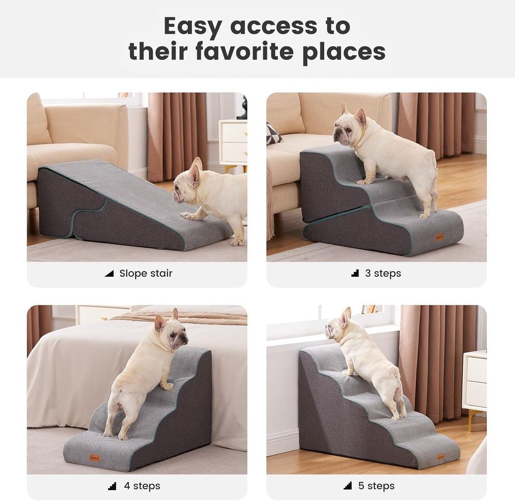 4-Step Dog Stairs for Small Dogs 18.5" H, Curved 4-Step Pet Stairs, Dog Steps for High Bed (18-20 in)