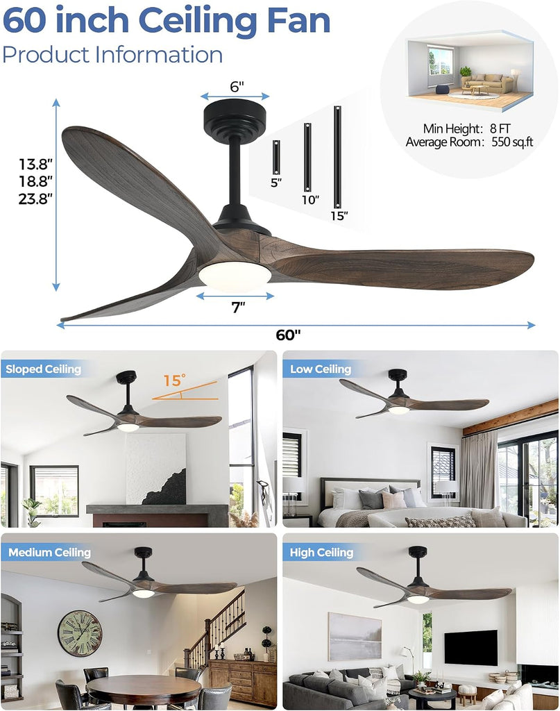 60 inch Outdoor Ceiling Fans with Lights,Smart Wood Ceiling Fan for Alexa,Google & APP Control,Indoor/Outdoor